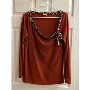 BIBI~ COPPER BLOUSE~ANIMAL PRINT BOW~LG